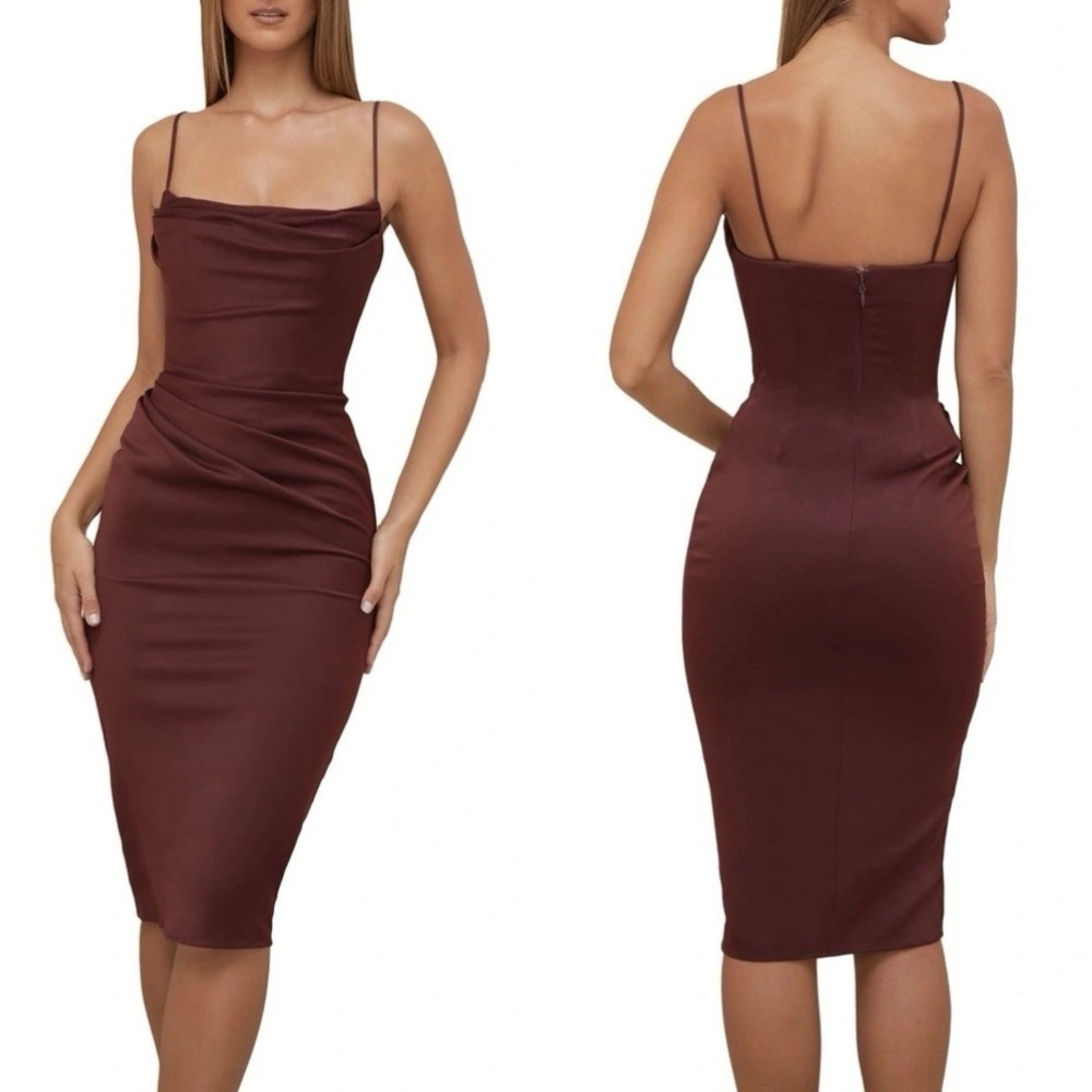 House of CB Anja Satin Corset Midi Dress NWT